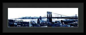 Scenic Vintage Brroklyn Bridge In Blue - Framed Print