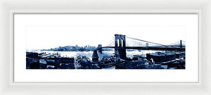 Scenic Vintage Brroklyn Bridge In Blue - Framed Print