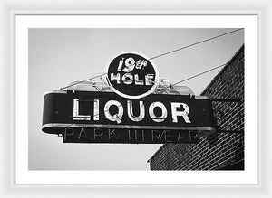 Vintage Bar Sign - Black And White - Framed Print