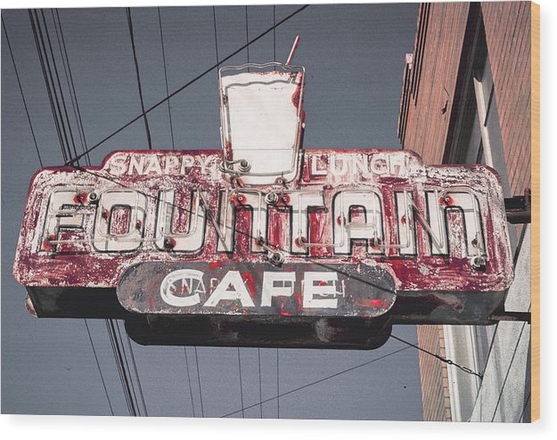 Vintage Cafe Sign - Wood Print