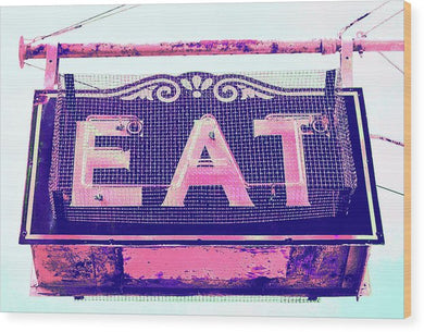 Vintage Diner Sign - Pink - Wood Print