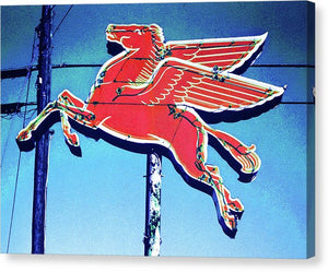 Vintage Mobil Pegasus Winged Horse Sign - Canvas Print