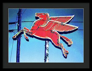 Vintage Mobil Pegasus Winged Horse Sign - Framed Print