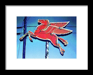 Vintage Mobil Pegasus Winged Horse Sign - Framed Print