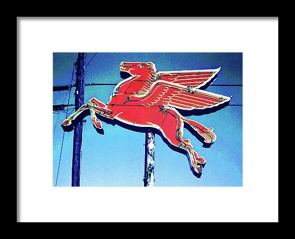 Vintage Mobil Pegasus Winged Horse Sign - Framed Print