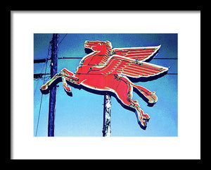 Vintage Mobil Pegasus Winged Horse Sign - Framed Print