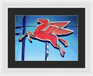 Vintage Mobil Pegasus Winged Horse Sign - Framed Print