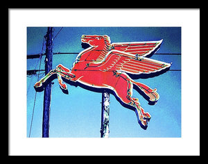 Vintage Mobil Pegasus Winged Horse Sign - Framed Print