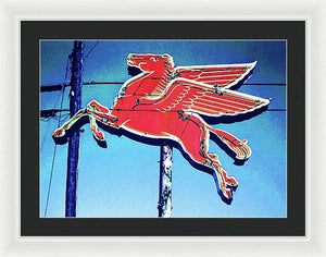 Vintage Mobil Pegasus Winged Horse Sign - Framed Print