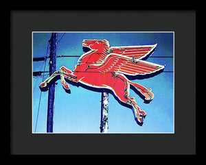 Vintage Mobil Pegasus Winged Horse Sign - Framed Print