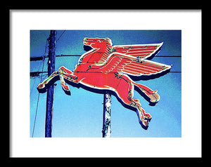 Vintage Mobil Pegasus Winged Horse Sign - Framed Print