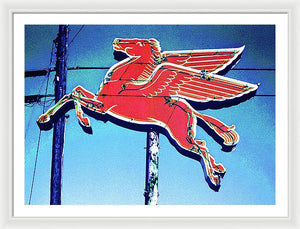 Vintage Mobil Pegasus Winged Horse Sign - Framed Print