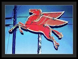 Vintage Mobil Pegasus Winged Horse Sign - Framed Print