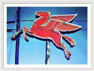 Vintage Mobil Pegasus Winged Horse Sign - Framed Print