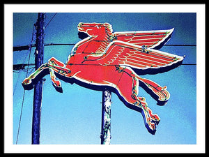 Vintage Mobil Pegasus Winged Horse Sign - Framed Print