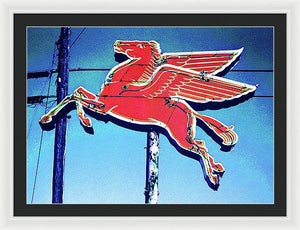 Vintage Mobil Pegasus Winged Horse Sign - Framed Print