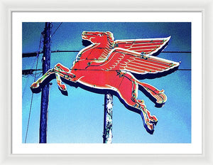 Vintage Mobil Pegasus Winged Horse Sign - Framed Print