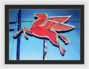 Vintage Mobil Pegasus Winged Horse Sign - Framed Print