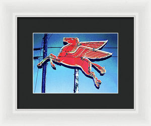 Vintage Mobil Pegasus Winged Horse Sign - Framed Print