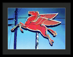 Vintage Mobil Pegasus Winged Horse Sign - Framed Print