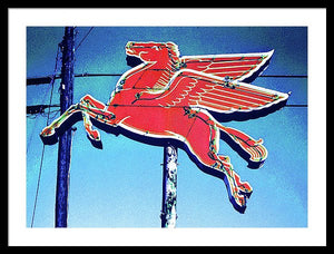 Vintage Mobil Pegasus Winged Horse Sign - Framed Print