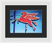 Load image into Gallery viewer, Vintage Mobil Pegasus Winged Horse Sign - Framed Print