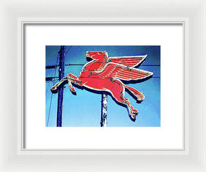 Vintage Mobil Pegasus Winged Horse Sign - Framed Print