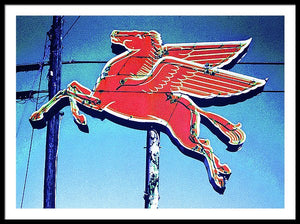 Vintage Mobil Pegasus Winged Horse Sign - Framed Print