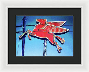 Vintage Mobil Pegasus Winged Horse Sign - Framed Print