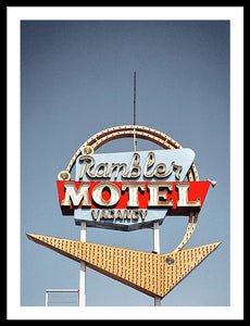 Vintage Motel Sign - Rambler - Framed Print