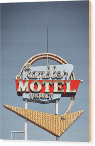 Vintage Motel Sign - Rambler - Wood Print