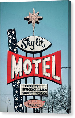 Vintage Motel Sign - Sky Lit - Canvas Print