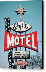 Vintage Motel Sign - Sky Lit - Canvas Print