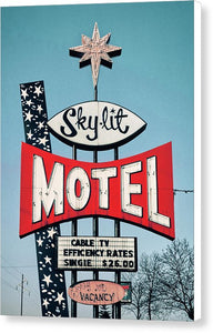 Vintage Motel Sign - Sky Lit - Canvas Print