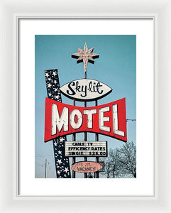 Vintage Motel Sign - Sky Lit - Framed Print