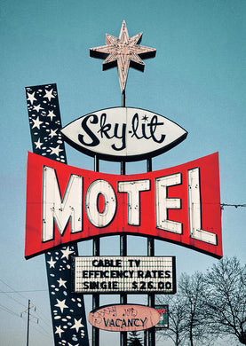 Vintage Motel Sign - Sky Lit - Art Print