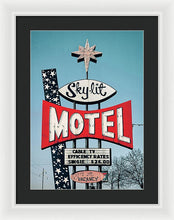 Load image into Gallery viewer, Vintage Motel Sign - Sky Lit - Framed Print