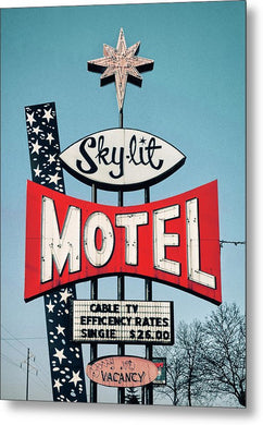 Vintage Motel Sign - Sky Lit - Metal Print