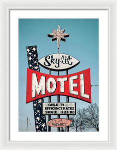 Vintage Motel Sign - Sky Lit - Framed Print