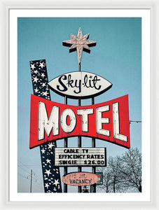 Vintage Motel Sign - Sky Lit - Framed Print