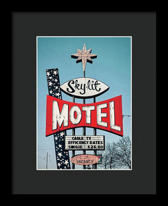 Vintage Motel Sign - Sky Lit - Framed Print