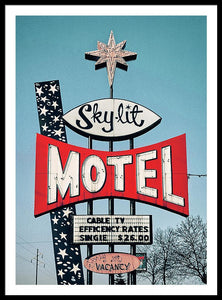 Vintage Motel Sign - Sky Lit - Framed Print