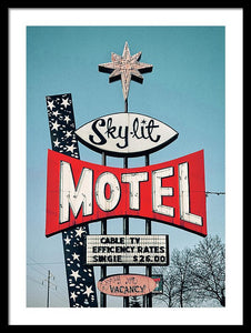 Vintage Motel Sign - Sky Lit - Framed Print