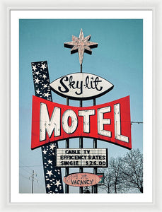 Vintage Motel Sign - Sky Lit - Framed Print