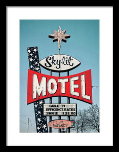 Vintage Motel Sign - Sky Lit - Framed Print