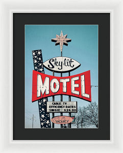 Vintage Motel Sign - Sky Lit - Framed Print