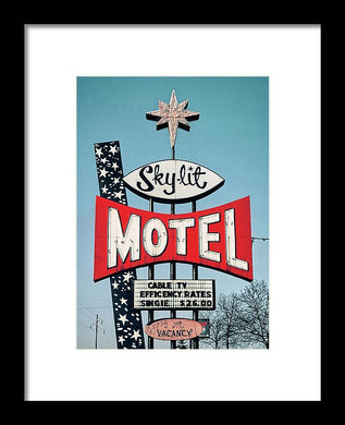 Vintage Motel Sign - Sky Lit - Framed Print