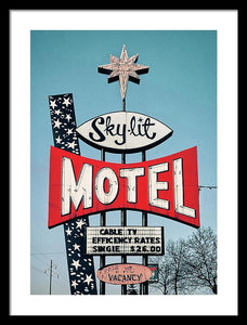 Vintage Motel Sign - Sky Lit - Framed Print