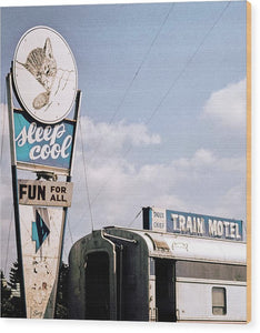 Vintage Motel Sign - Sleep Cool - Wood Print