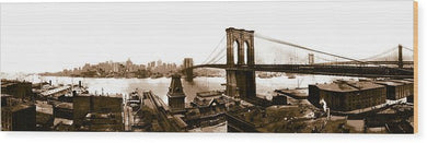 Vintage Scenic View _ Brroklyn Bridge In Sepia - Wood Print